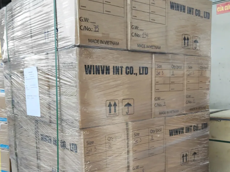 Two pallets of WINVN INT cartons strapped and ready for collection